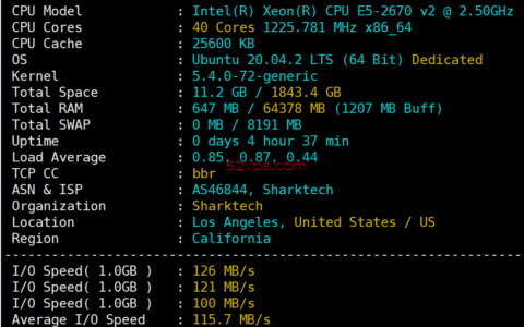 sharktech 鲨鱼机房洛杉矶机房10Gbps带宽的独立服务器简单测评