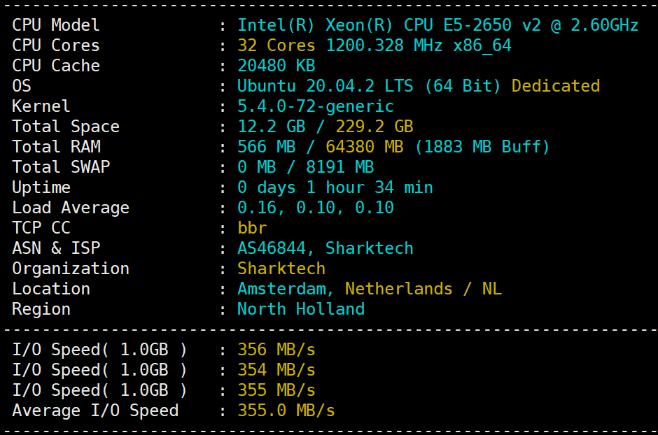 简单测评sharktech荷兰机房10Gbps带宽不限流量服务器