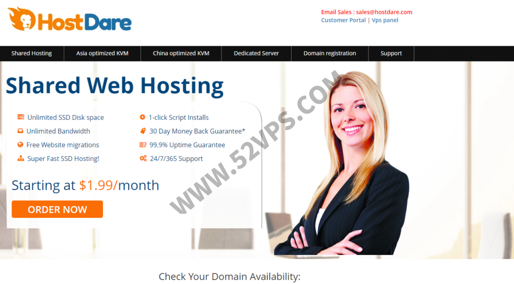 HostDare：中国优化线路/CN2 GIA/CUVIP/KVM虚拟化/美国VPS/.99/年