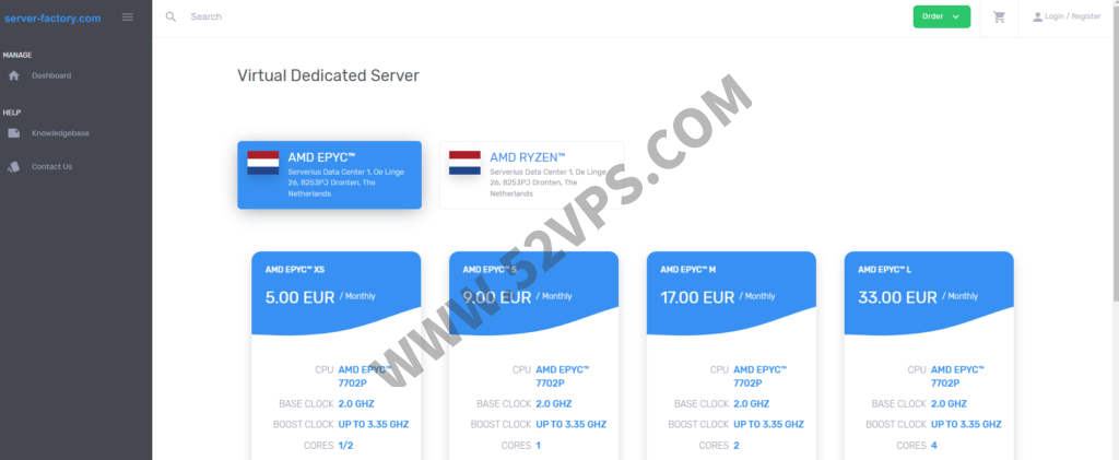 Server-factory：荷兰VPS，AMD EPYC处理器/NVMe硬盘/1Gbps带宽/4TB流量/5欧元/月￼