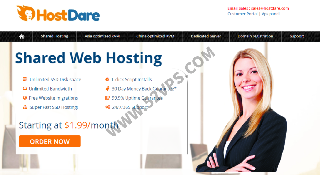 HostDare：洛杉矶CN2 GIA/756MB内存/50M带宽/600G流量/年付32.5美元