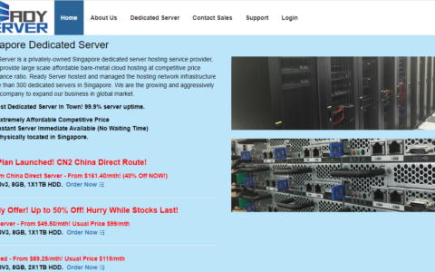 Readyserver：新加坡独立服务器,CN2中国直连线路/100Mbps不限流量/每月161.4美元起
