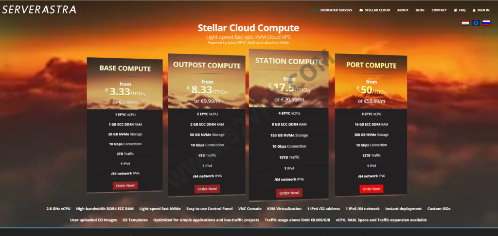 ServerAstra：AMD EPYC 7401 CPU/NVMe硬盘/10Gbps端口/KVM VPS,月付3.99欧元起