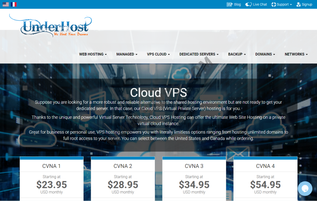 Underhost：香港云服务器/1核/1GB/20g ssd/500GB流量/100Mbps带宽/每月59.95美元