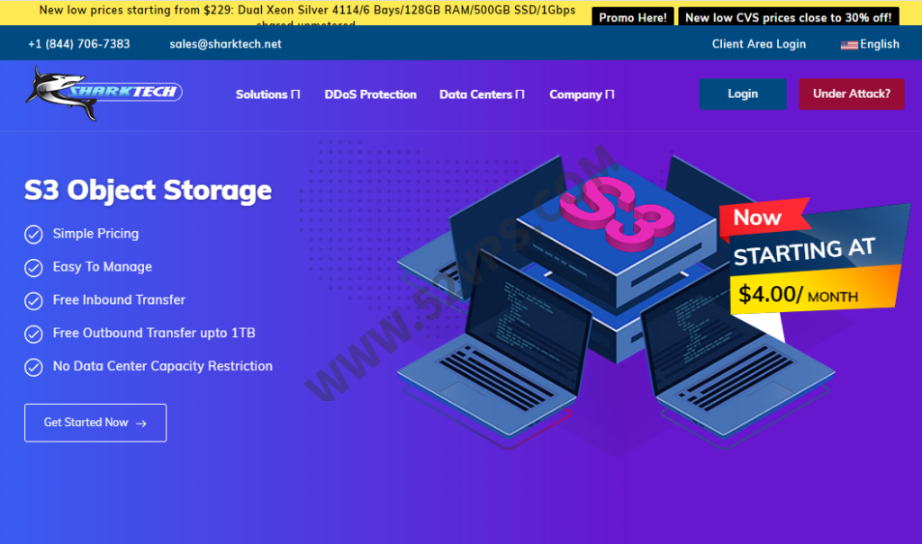 Sharktech：鲨鱼机房洛杉矶高防服务器/32G内存/500G SSD/1Gbps不限流量/月付