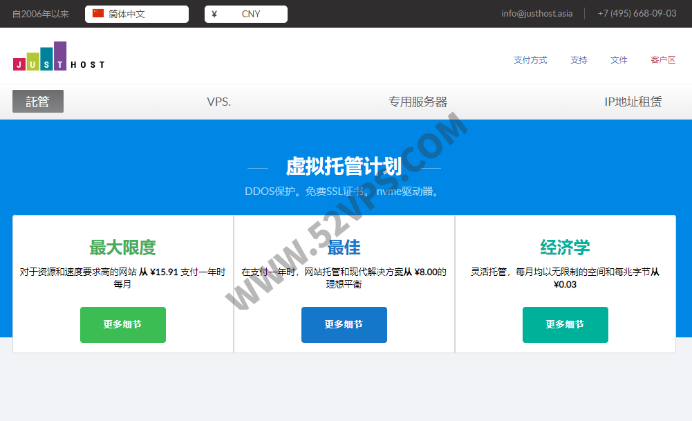 Justhost：国外不限流量VPS，200Mbps带宽，可选香港、英国、美国、西班牙等21个数据中心